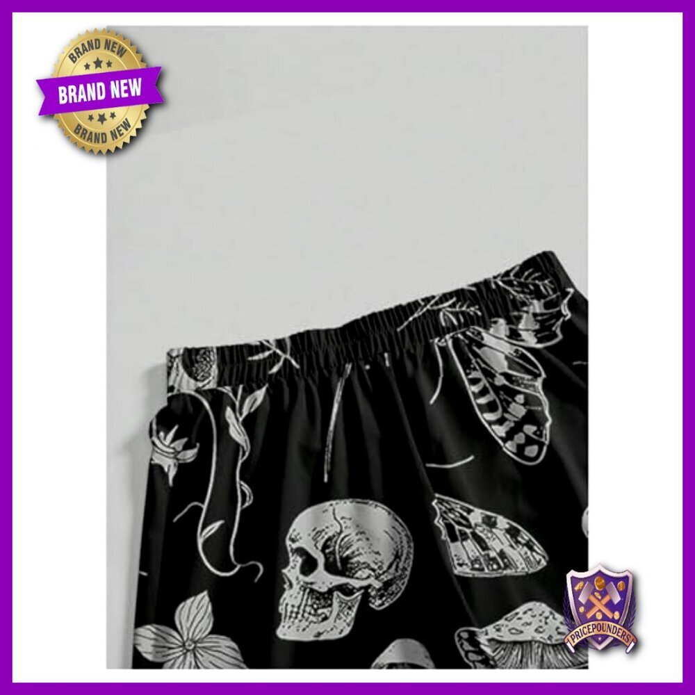 Plus Size Wide Leg Palazzo Pants Elastic Waist Skull Print Goth Streetwear - Picture 4 of 4